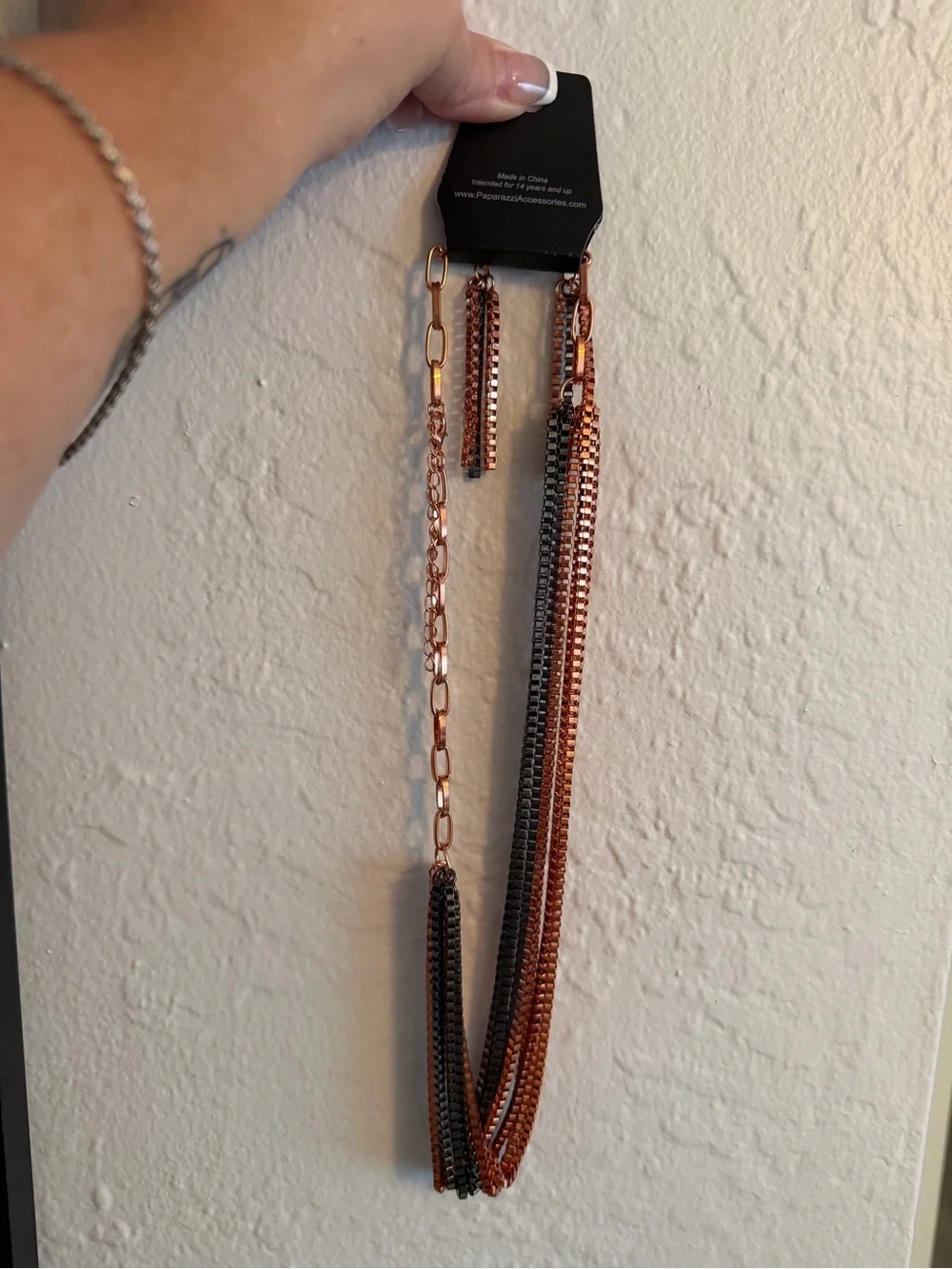 paparazzi Rose Gold and Black Multi-Chain Necklace